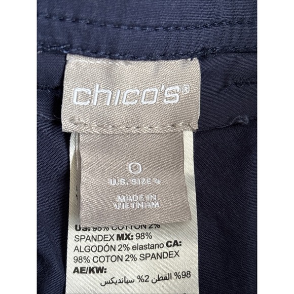 Chico's Women's 0 (size 4) Navy‎ Blue Cargo Utility Cotton Blend Bermuda Shorts - Picture 2 of 16